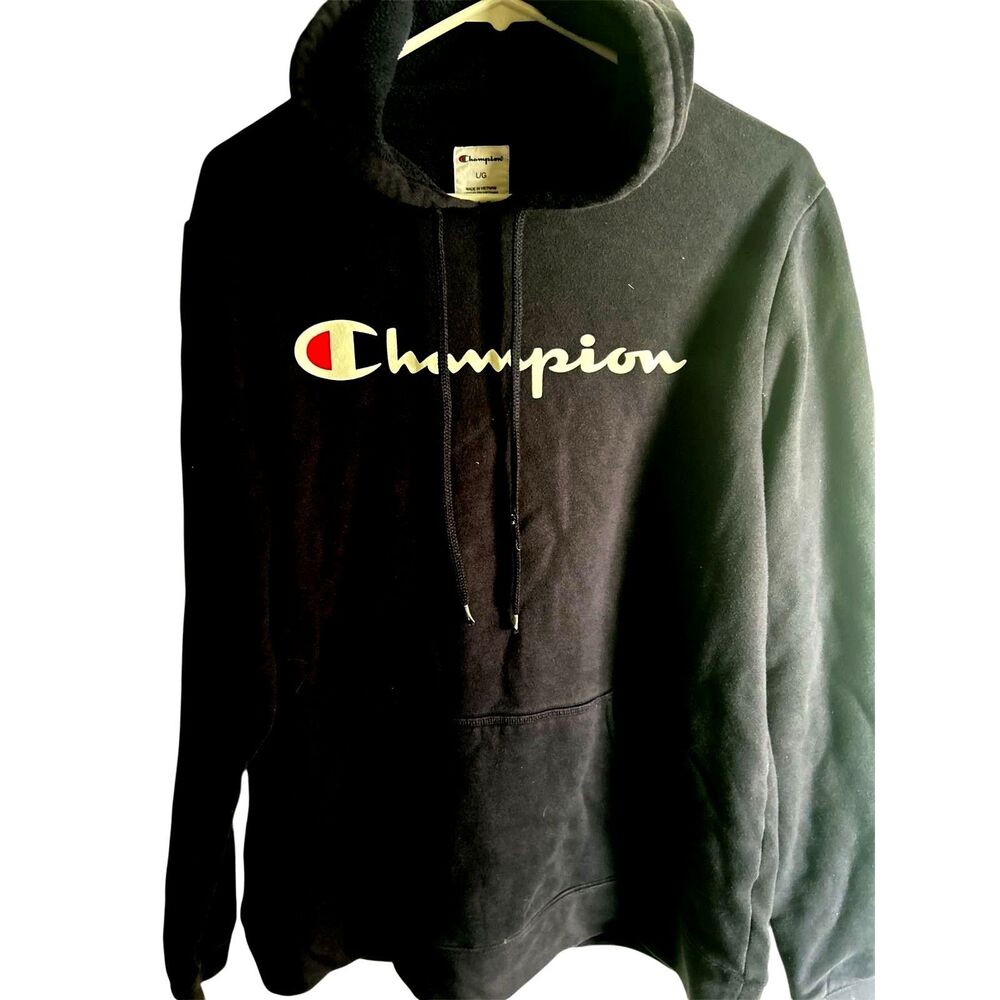 Champion Hoodie Men's Size Lg Pullover long sleeve Spell out Black